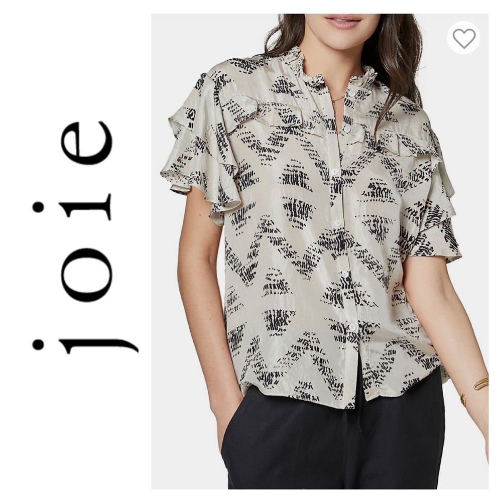 JOIE Black and White Abstract Pattern Silk Shirt Top Large